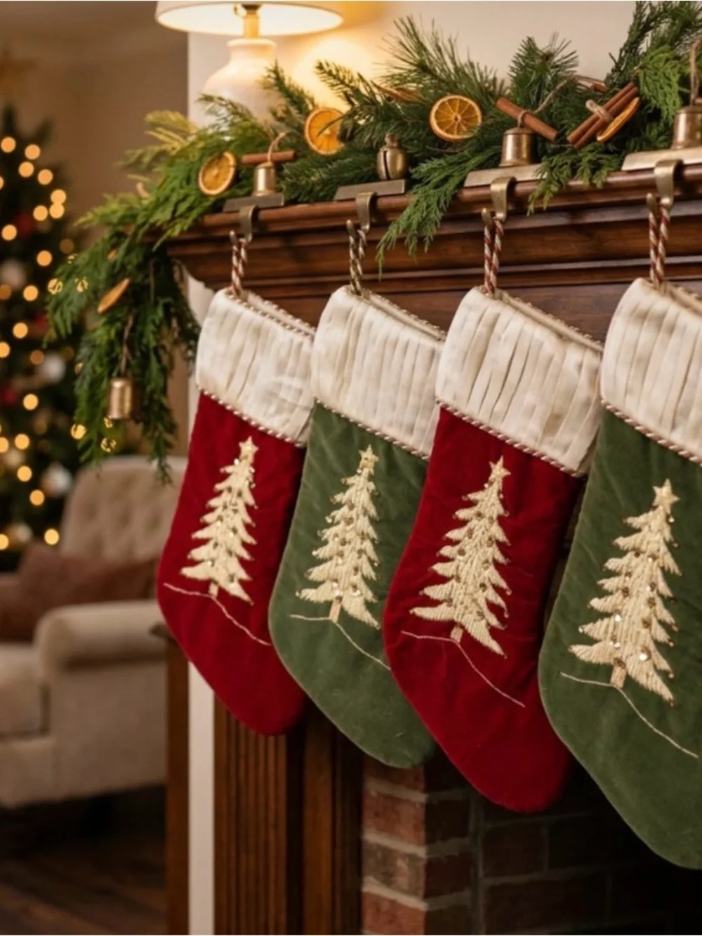 Source Unknown Red & Green Velvet Holiday Stockings with Cream Cuffs